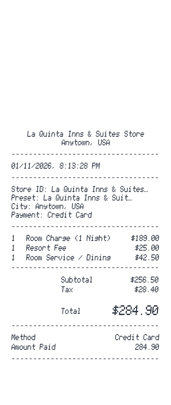 La Quinta Inns & Suites receipt preview