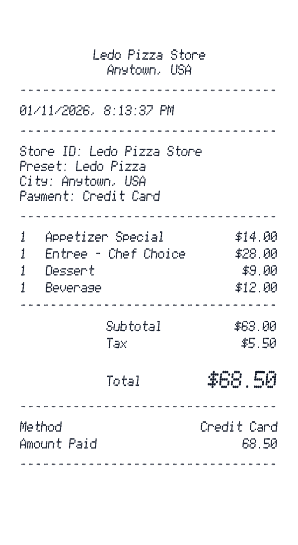 Ledo Pizza receipt preview