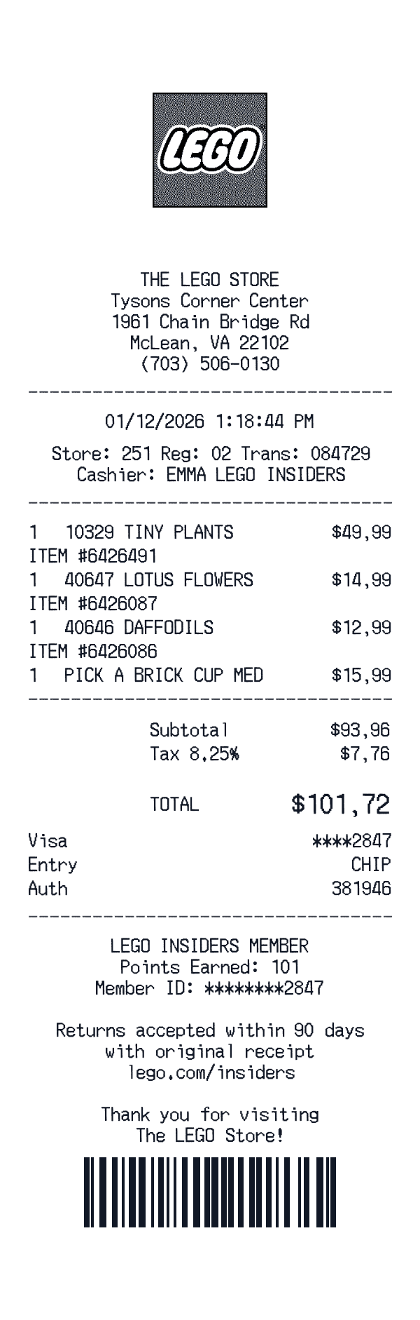 LEGO Store receipt template generator preview