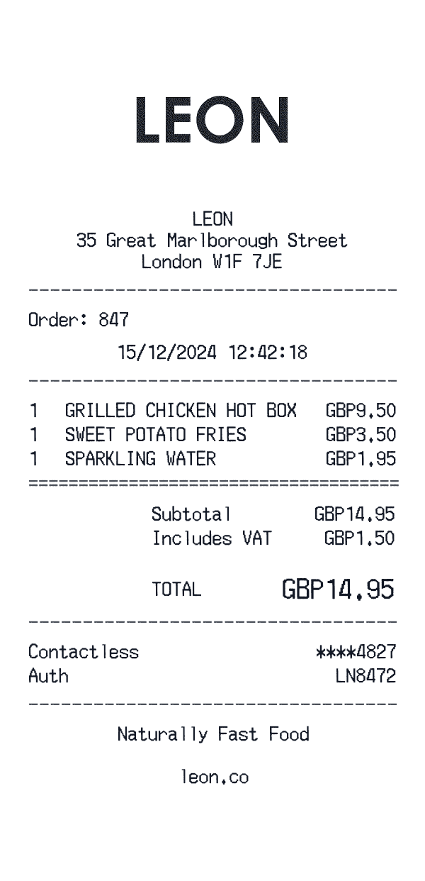 Leon receipt preview