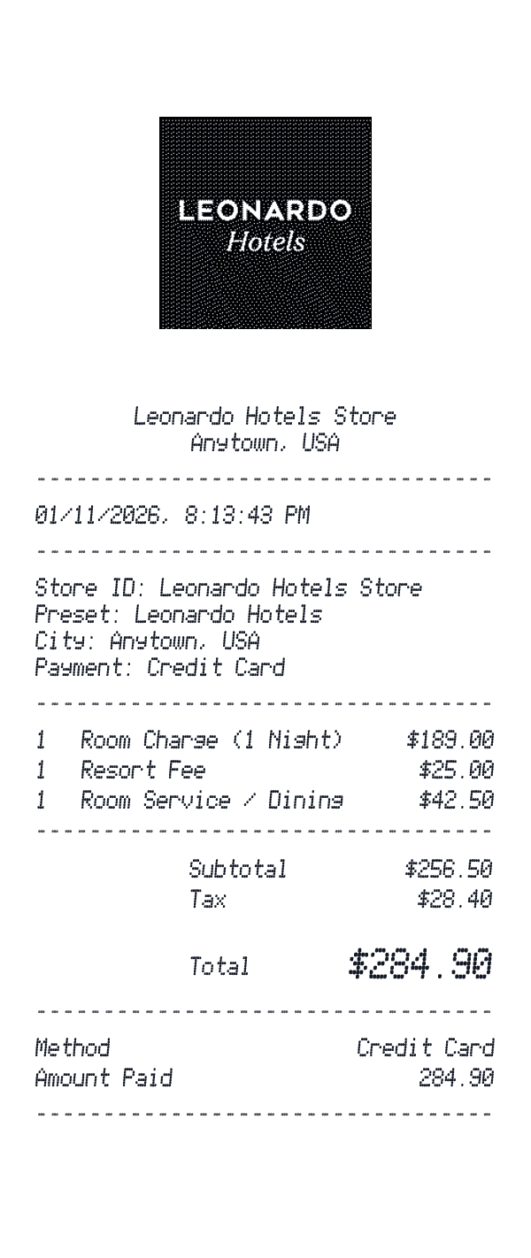 Leonardo Hotels receipt preview