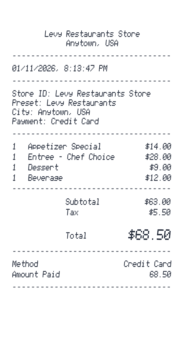 Levy Restaurants receipt preview