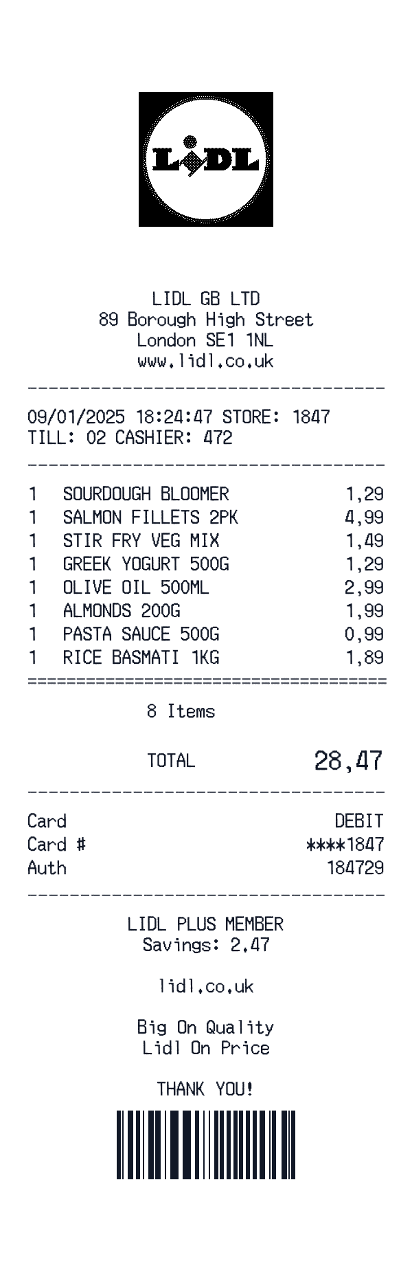 Lidl UK receipt preview