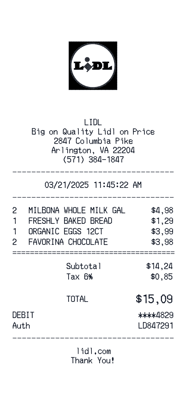 Lidl receipt preview