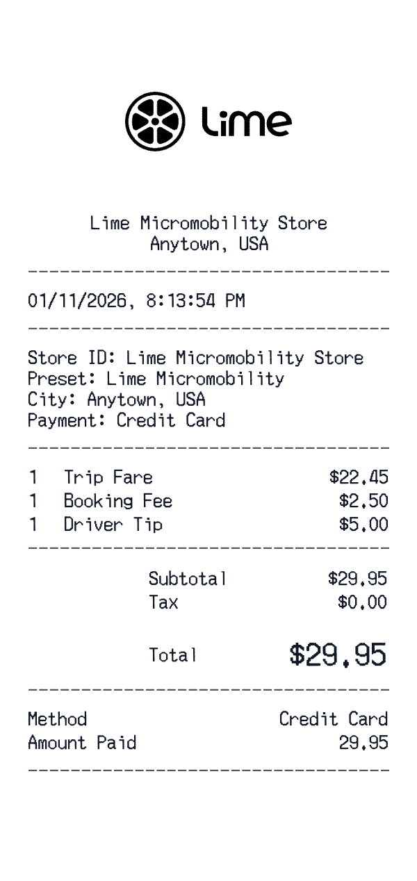 Lime Micromobility receipt template example