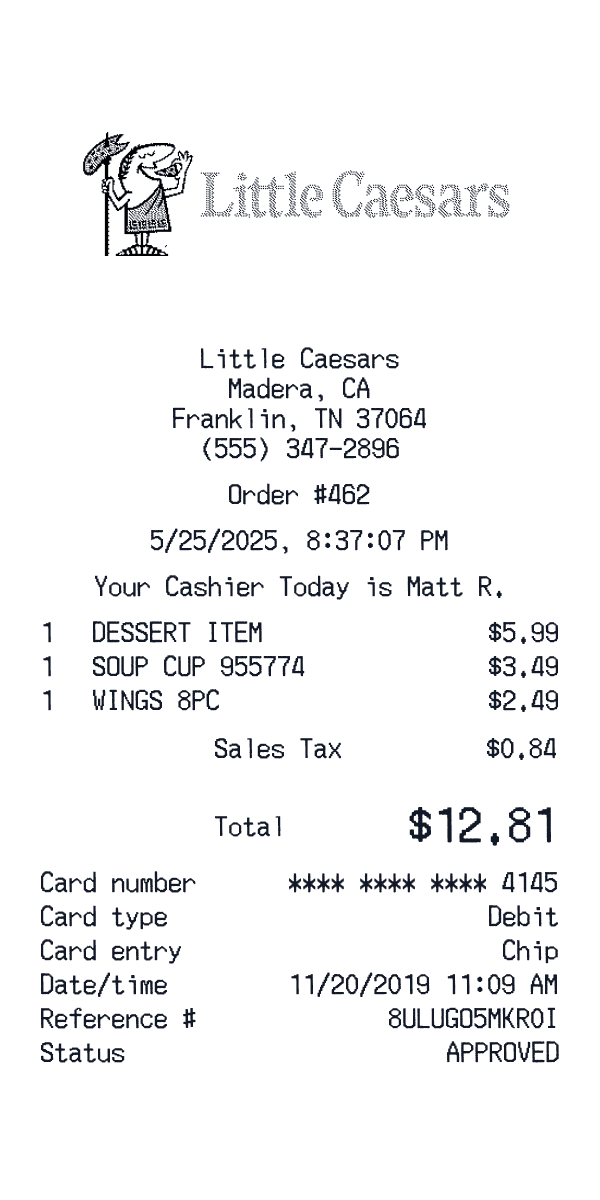 Little Caesars receipt preview