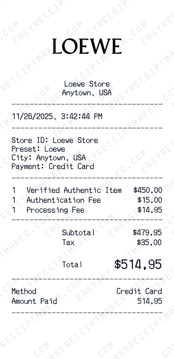 Loewe receipt preview