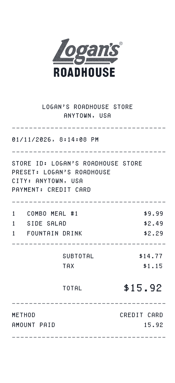 Logan's Roadhouse receipt preview