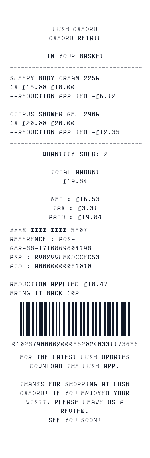 Lush receipt template example