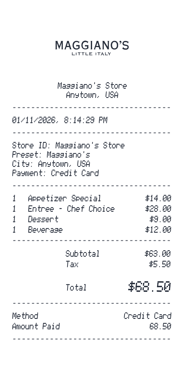 Maggiano's receipt preview