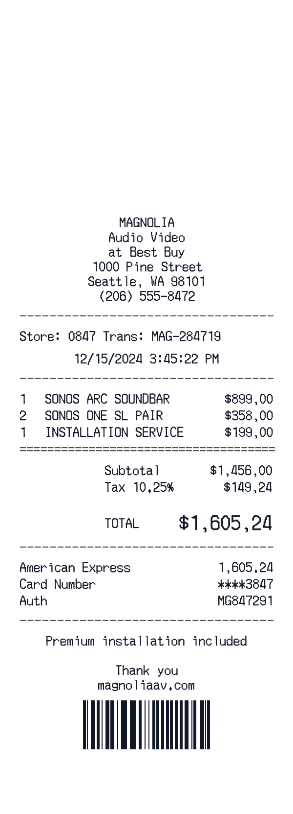 Magnolia receipt preview