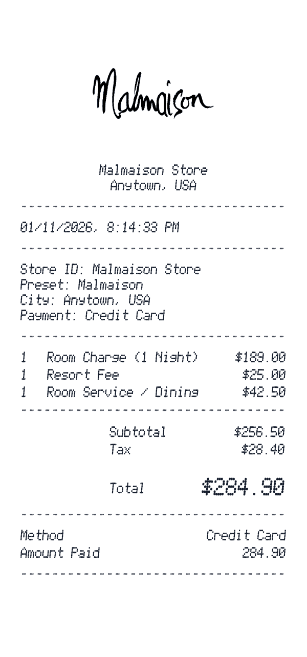 Malmaison receipt preview