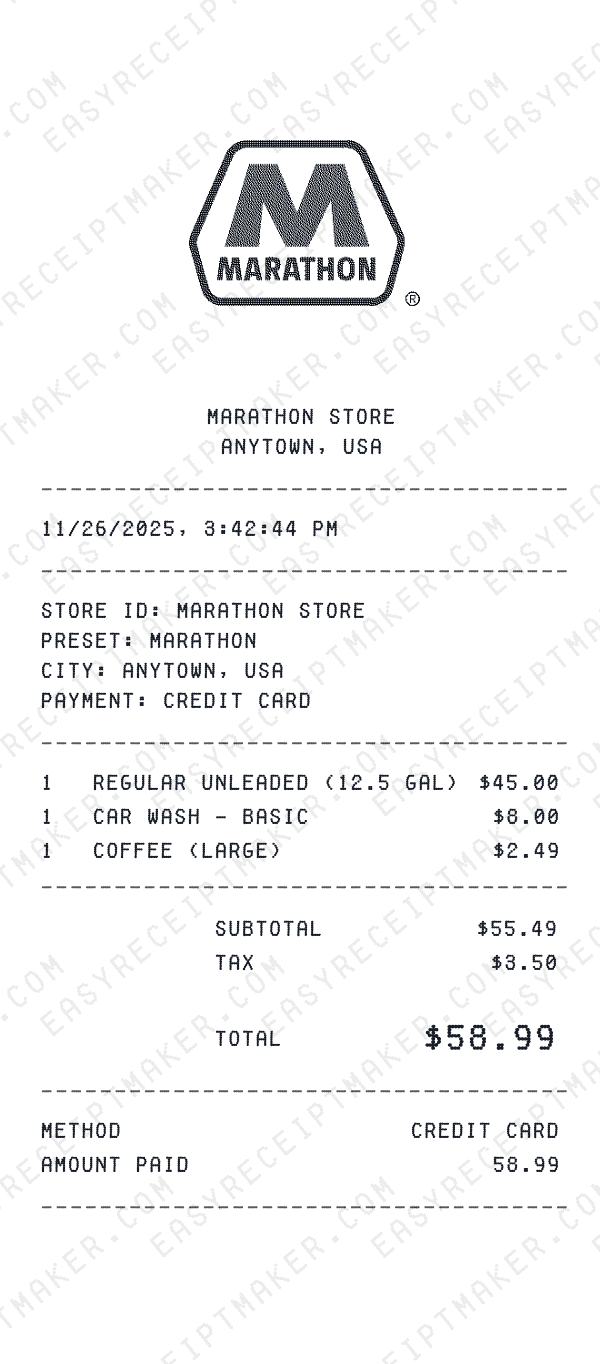 Marathon receipt preview