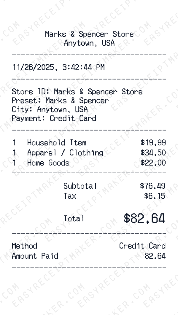 Marks & Spencer receipt preview