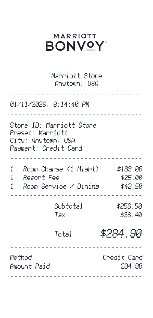 Marriott receipt template