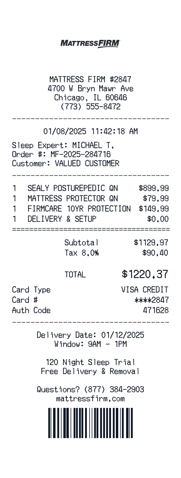 Mattress Firm receipt preview