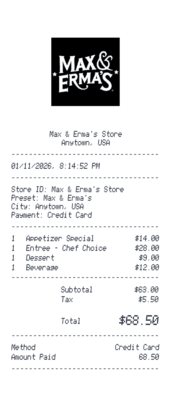 Max & Erma's receipt preview
