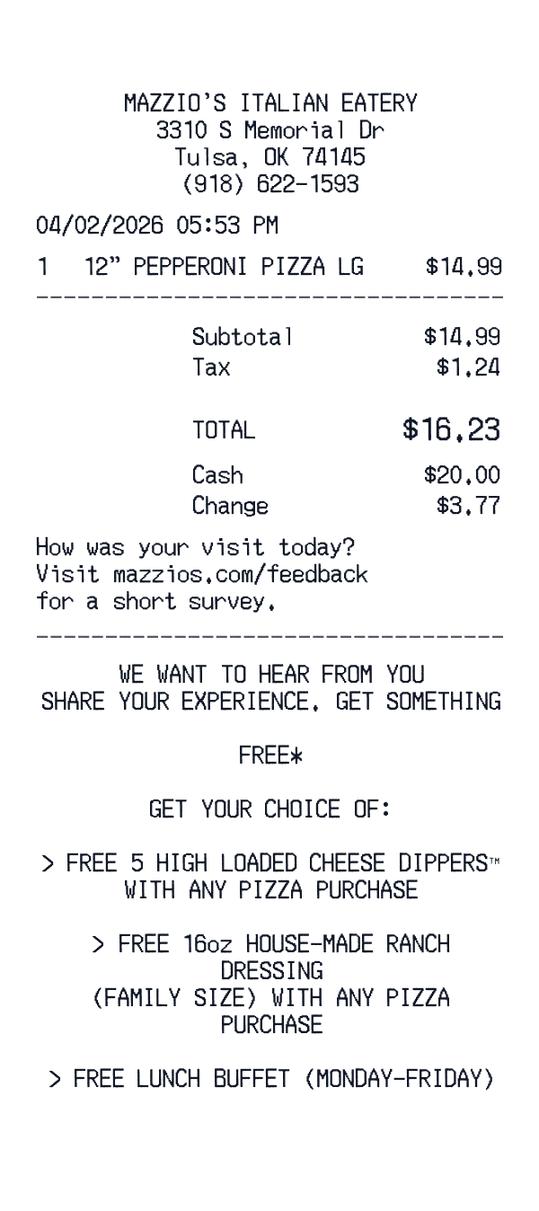 Mazzio's receipt template generator preview