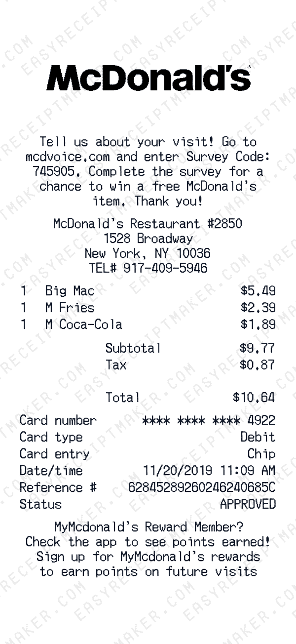 McDonald's receipt preview