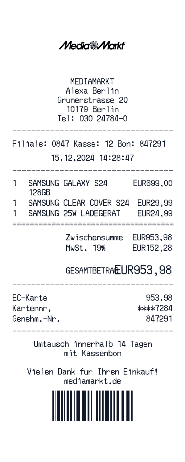 MediaMarkt receipt preview