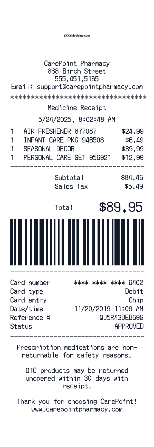 Medicine receipt template generator preview