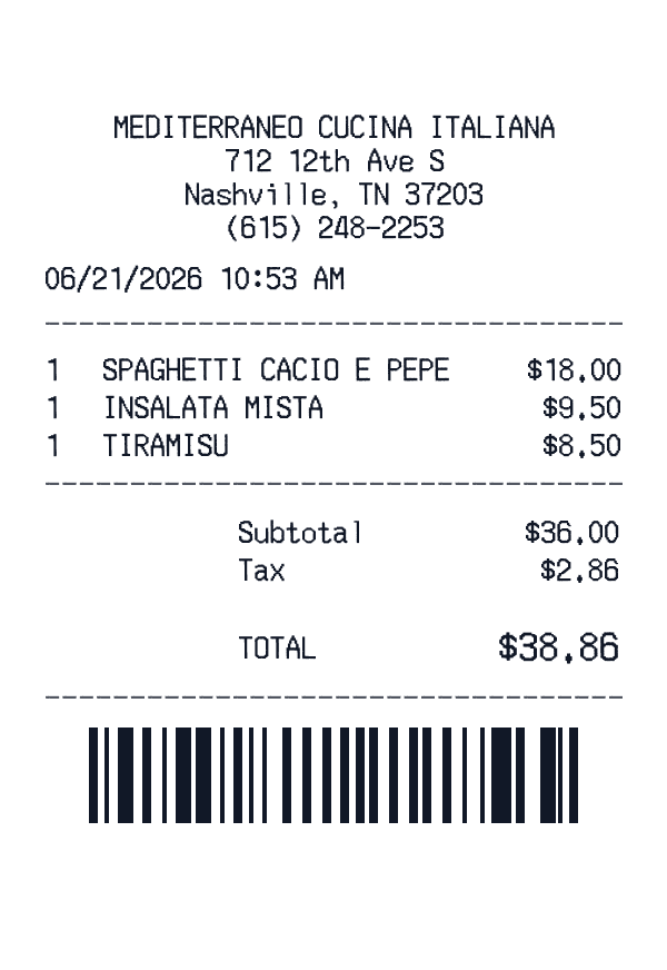 Mediterraneo Cucina Italiana receipt template generator preview