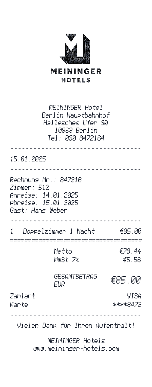 MEININGER Hotels receipt preview