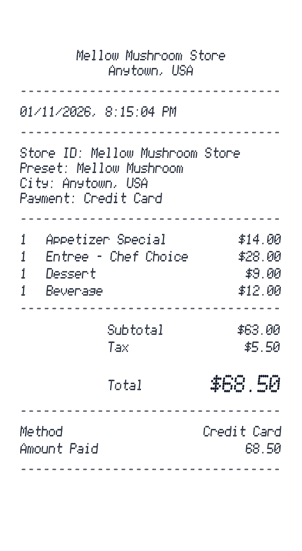 Mellow Mushroom receipt preview