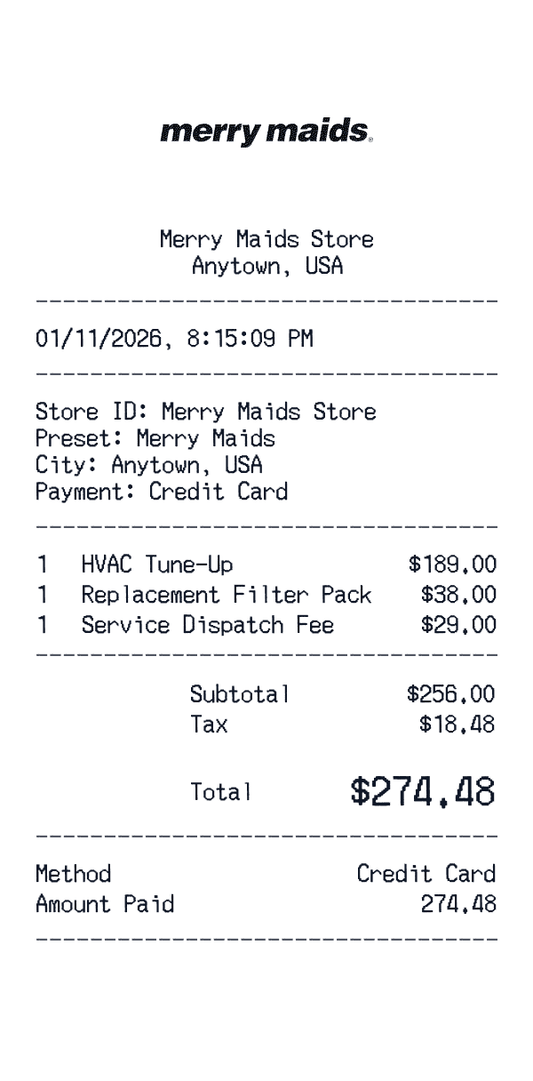 Merry Maids receipt template example