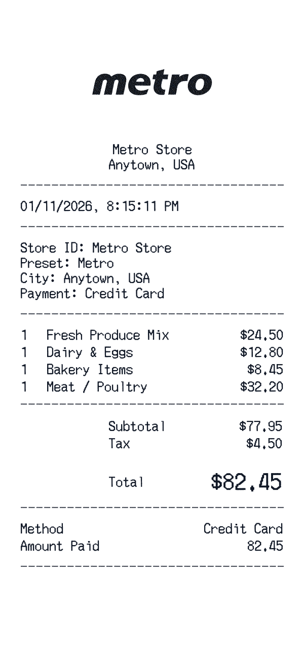 Metro receipt preview