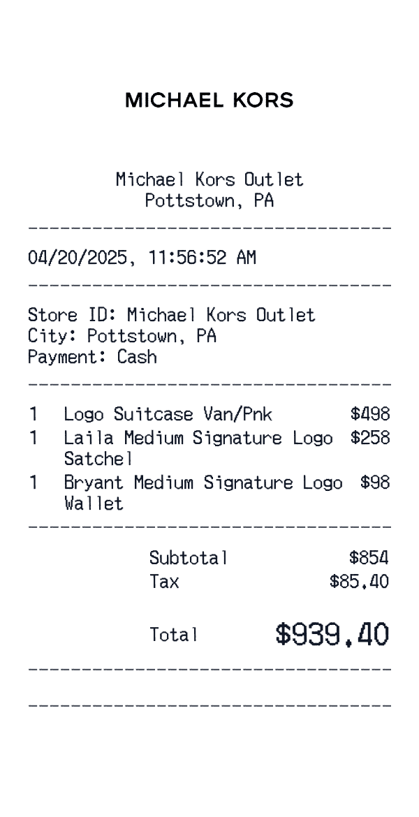 Michael Kors receipt template example