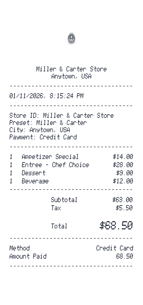 Miller & Carter receipt preview