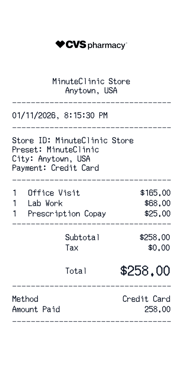 MinuteClinic receipt preview