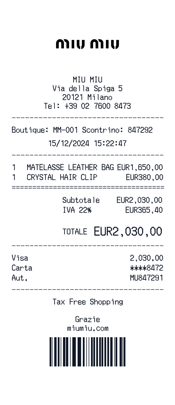 Miu Miu receipt preview