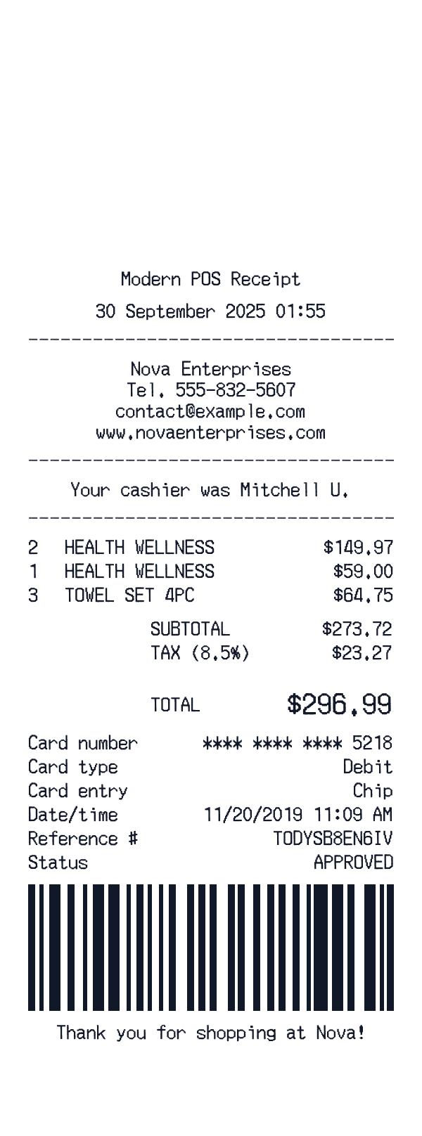 Modern POS Template receipt template generator preview