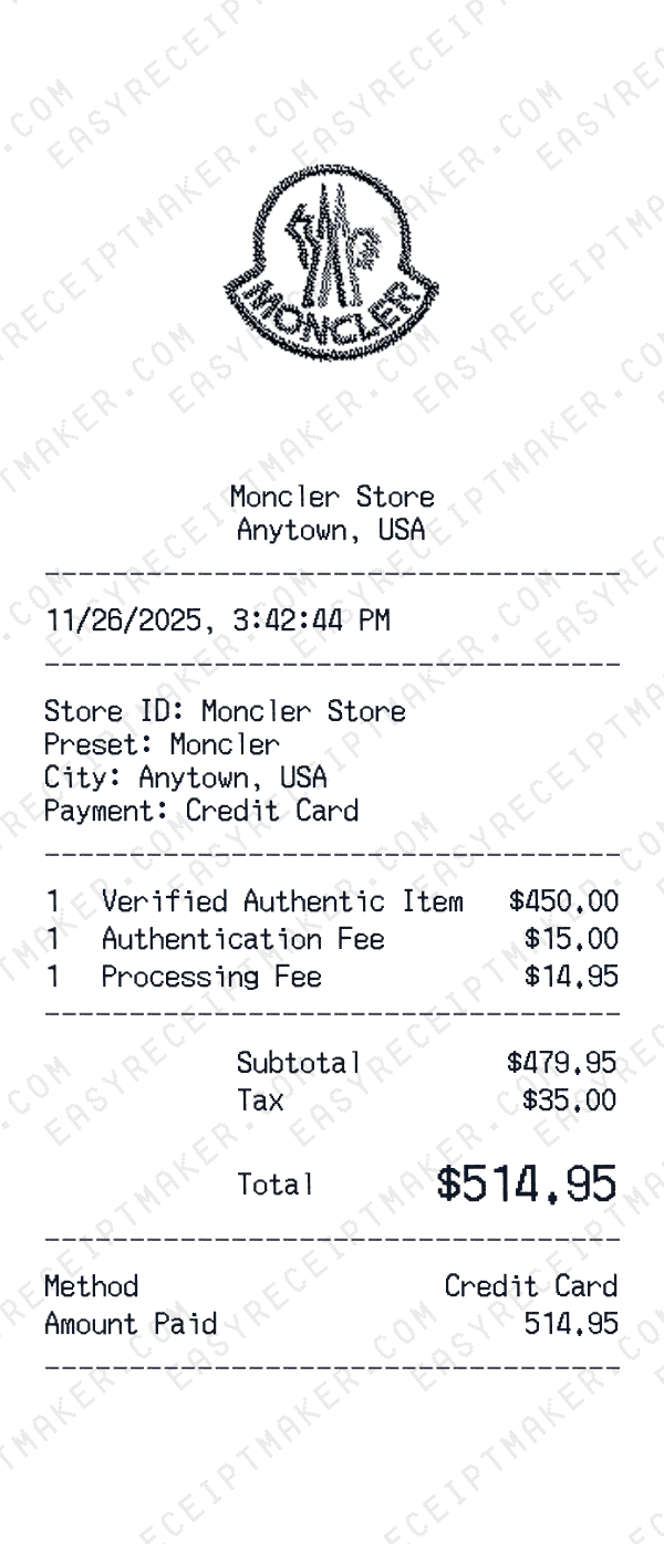 Moncler receipt preview