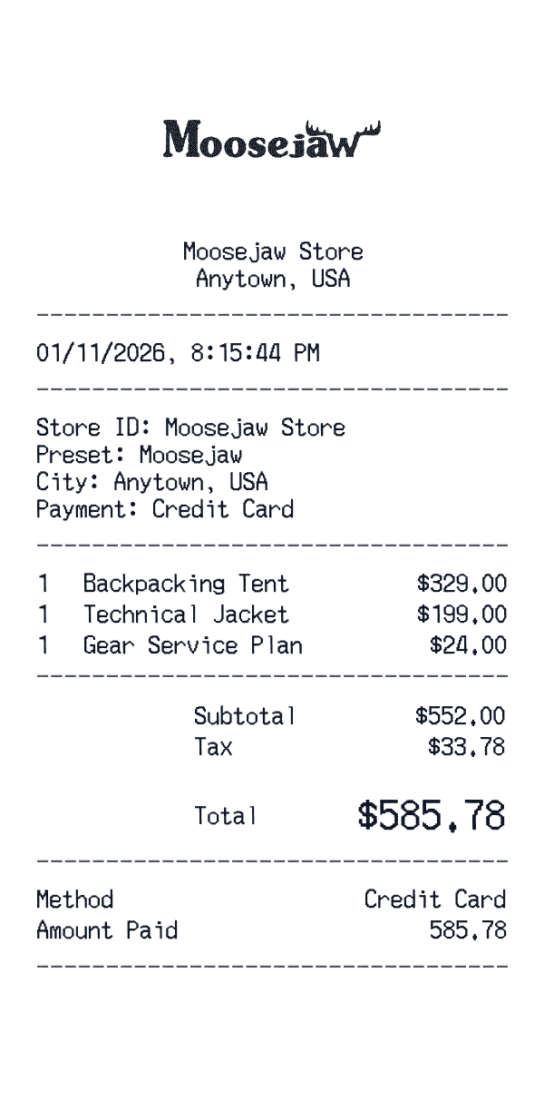 Moosejaw receipt template