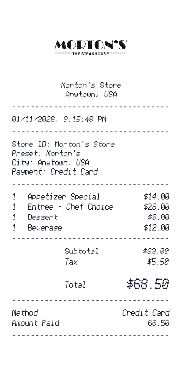 Morton's receipt preview