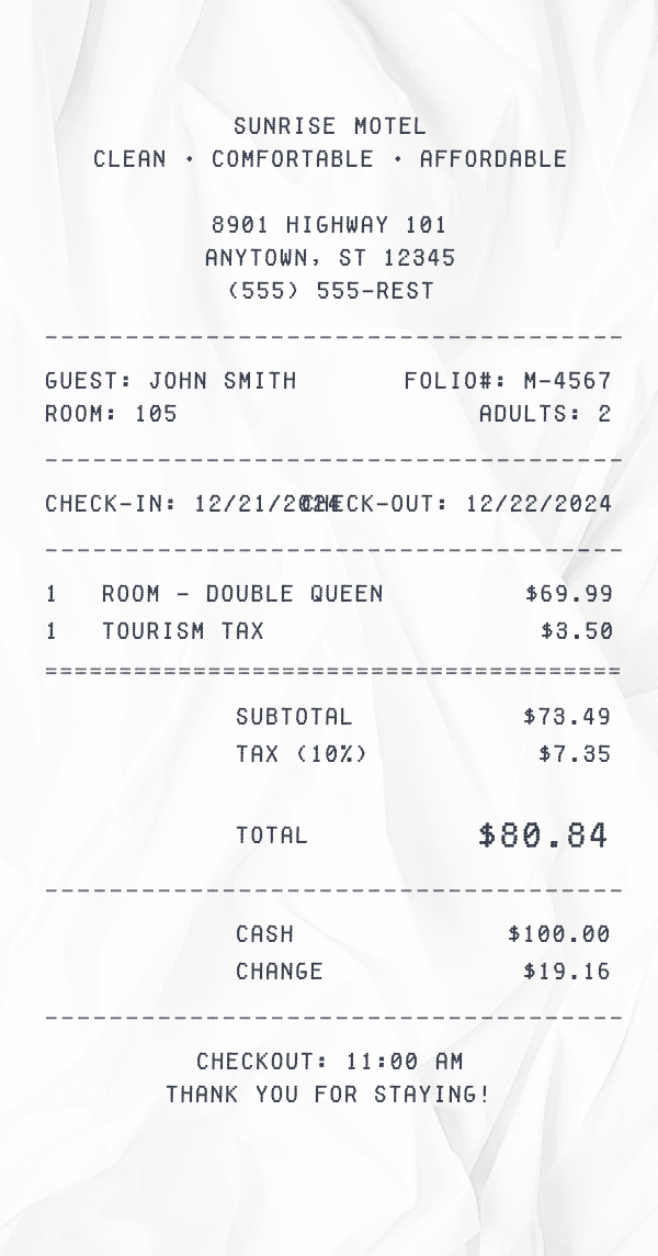 Motel Receipt receipt preview