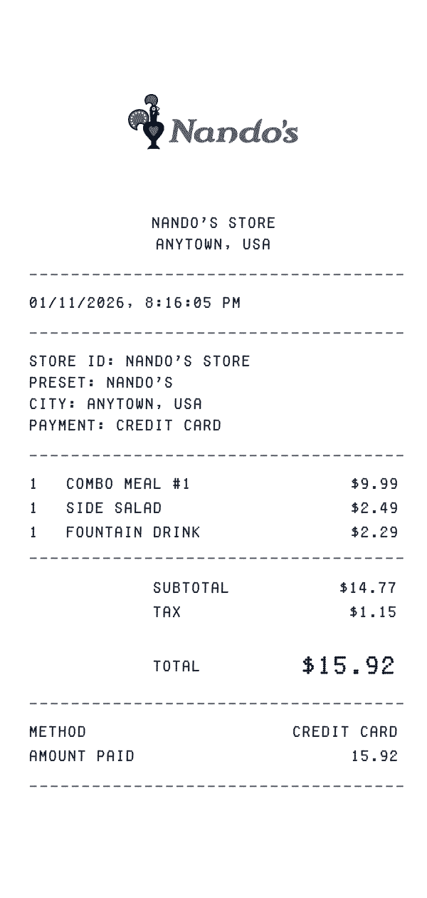 Nando's receipt preview