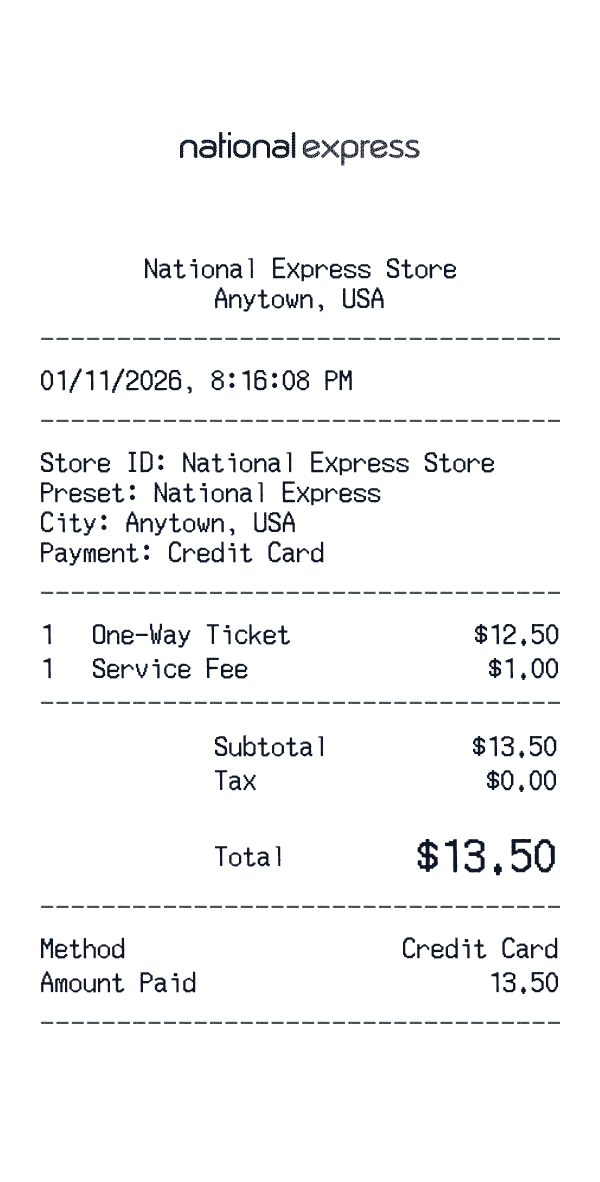 National Express receipt template example