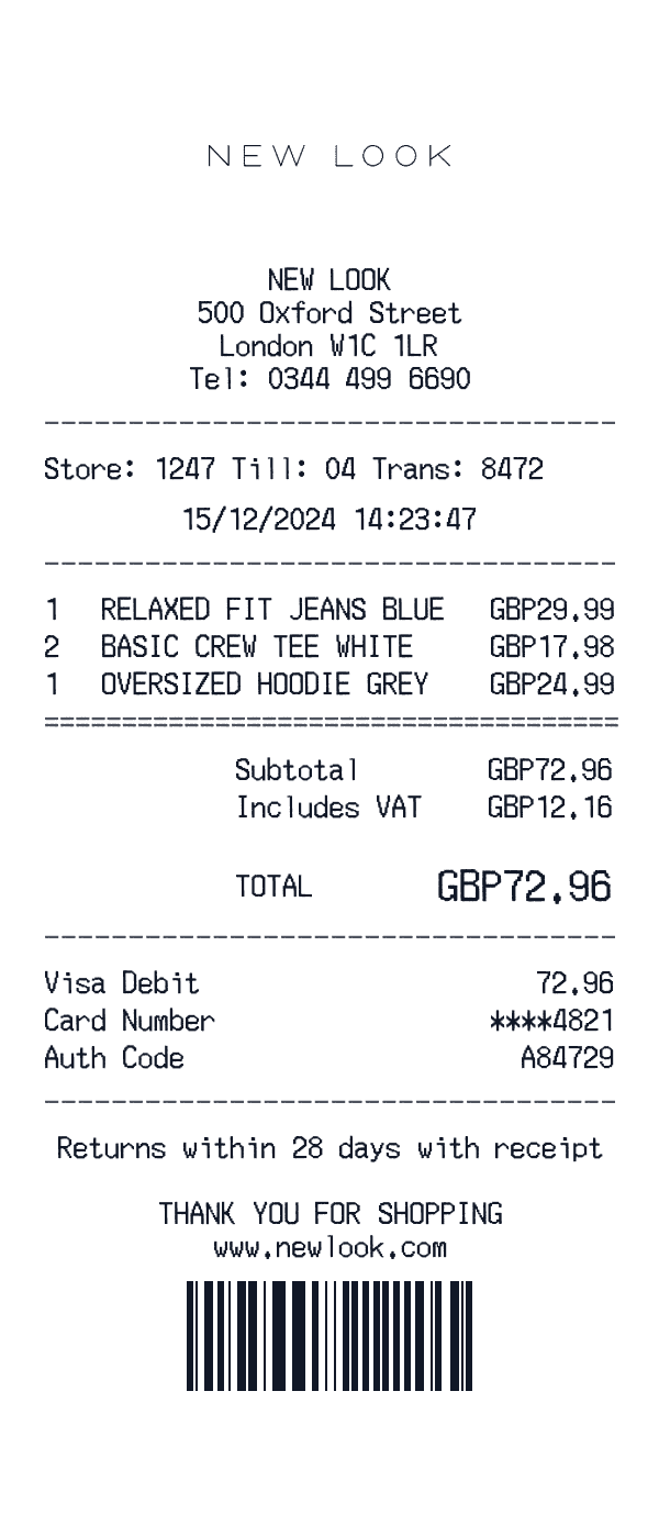 New Look receipt preview