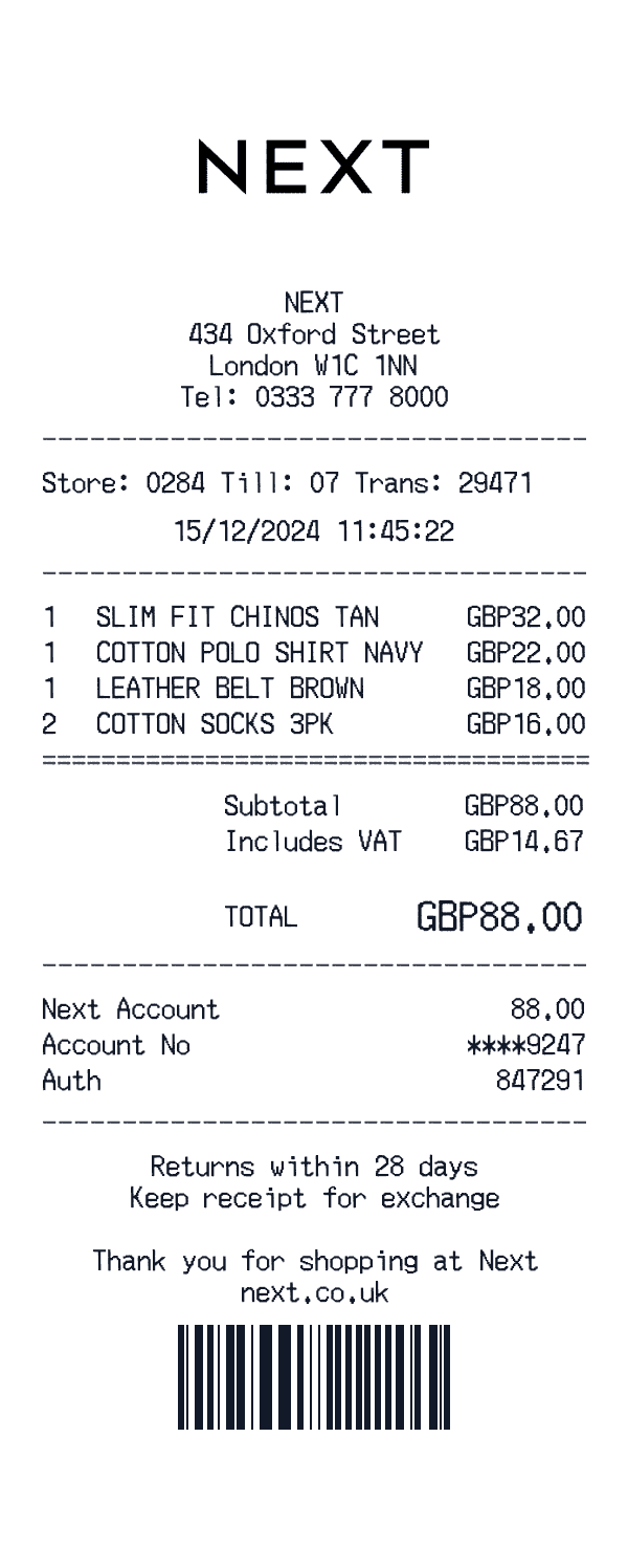 Next receipt preview