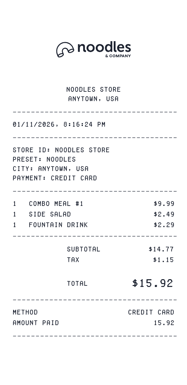 Noodles receipt preview