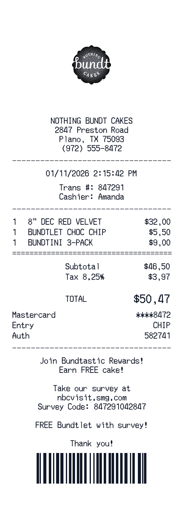 Nothing Bundt Cakes receipt preview