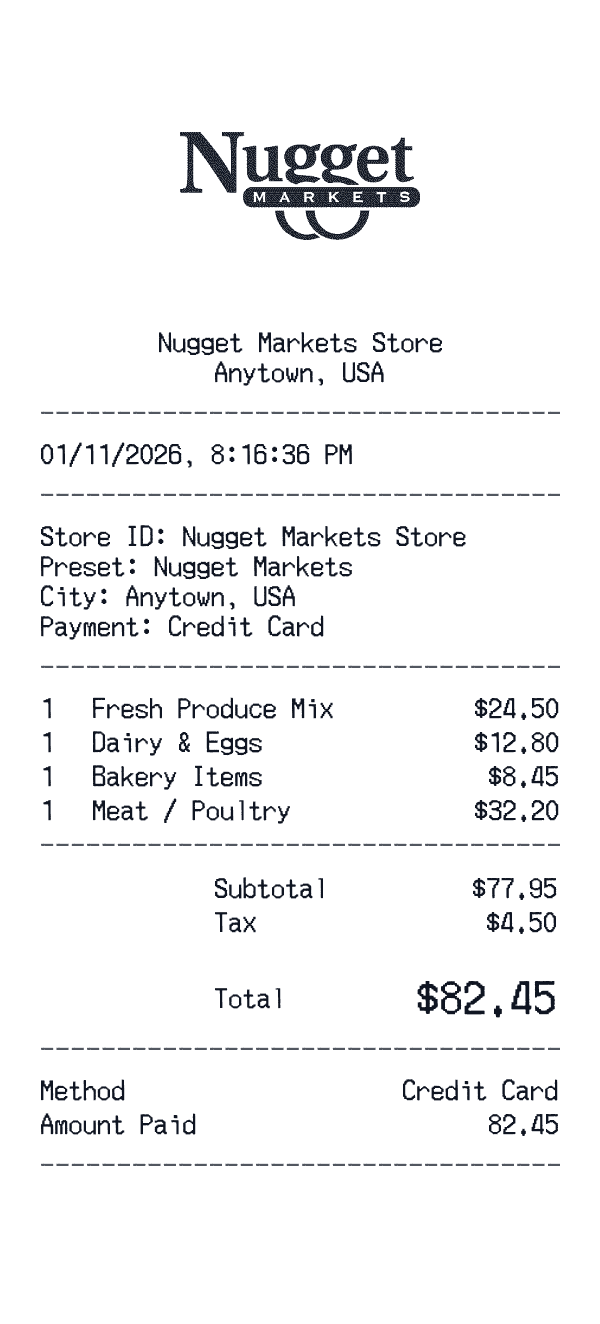 Nugget Markets receipt preview