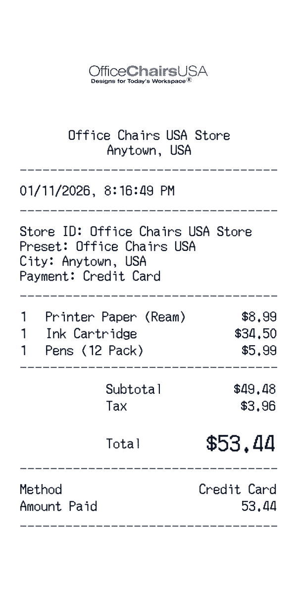 Office Chairs USA receipt template example