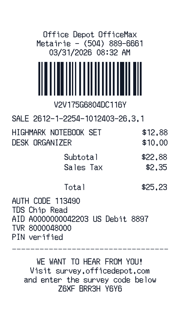 Office Depot OfficeMax receipt template generator preview