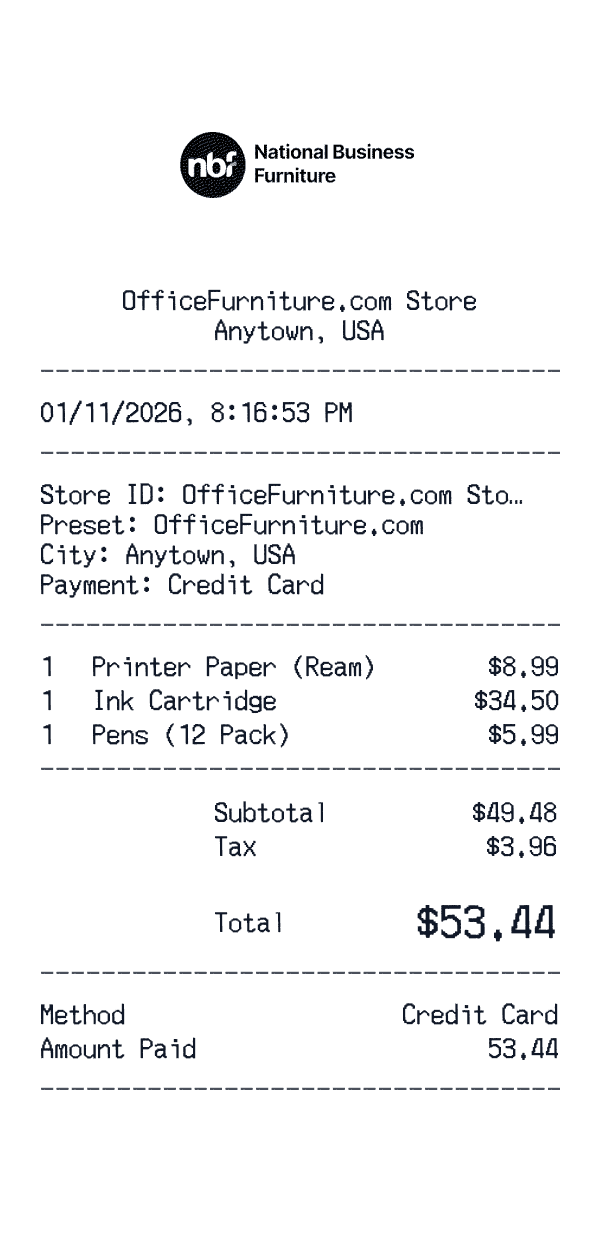 OfficeFurniture.com receipt template example