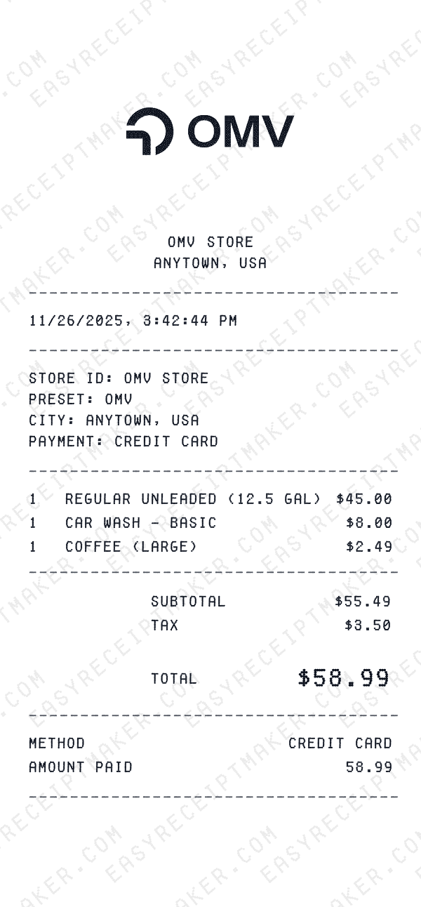 OMV receipt preview